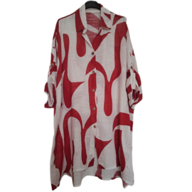 Lange blouse rood-wit