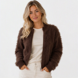 Fluffy vest met rits bruin