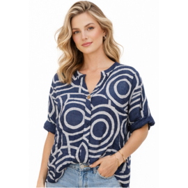 Katoenen blouse met print blauw-wit