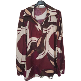 Blouse met print bordeaux, bruin en ecru