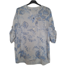 blouse met print wit-lichtblauw