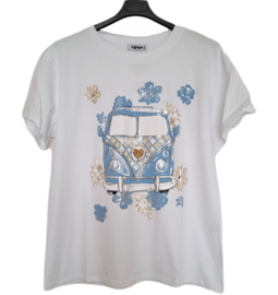 T-shirt wit met blauwe bus