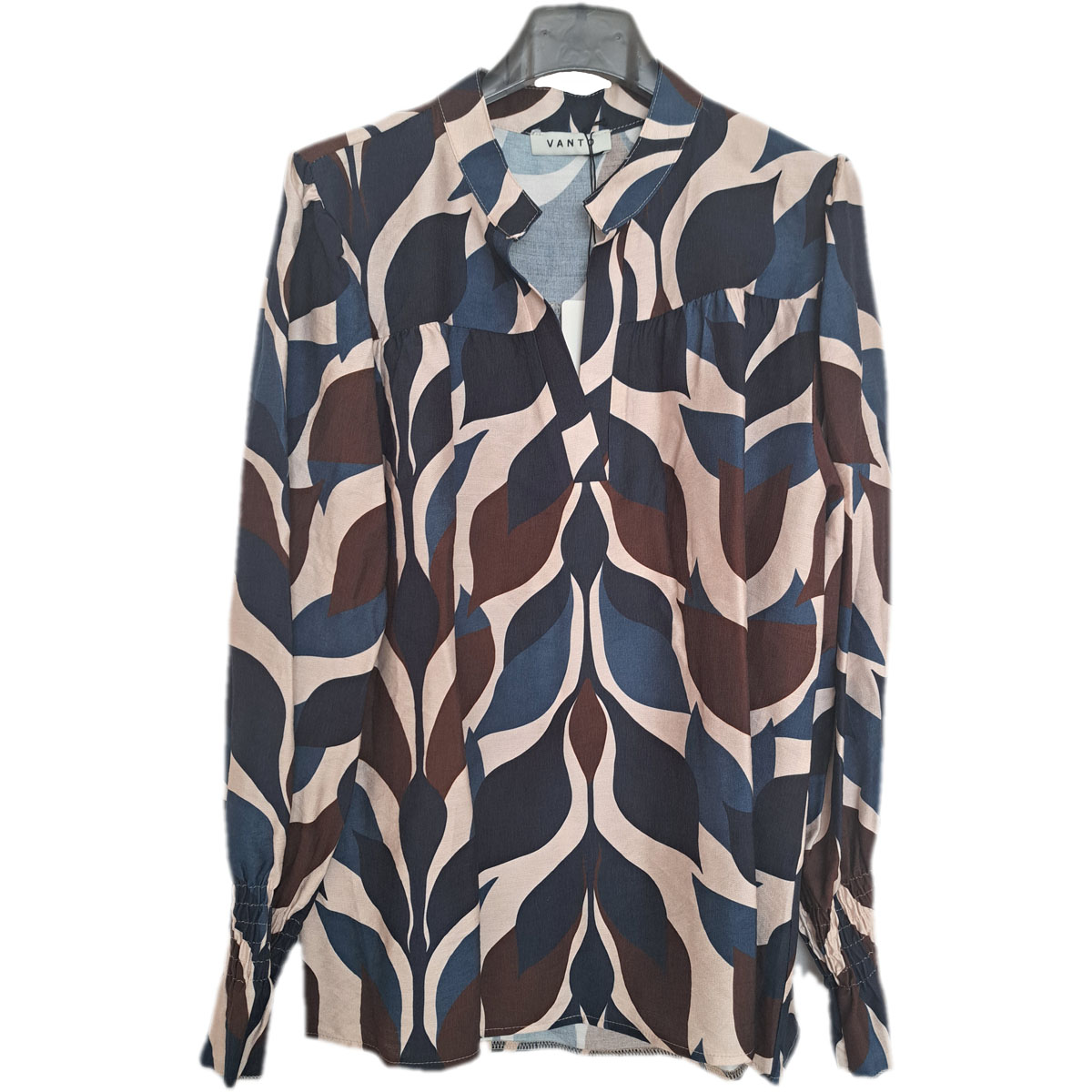 Blouse met print blauw, bruin, ecru