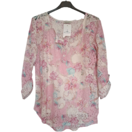 Kanten blouse met los hemdje, roze