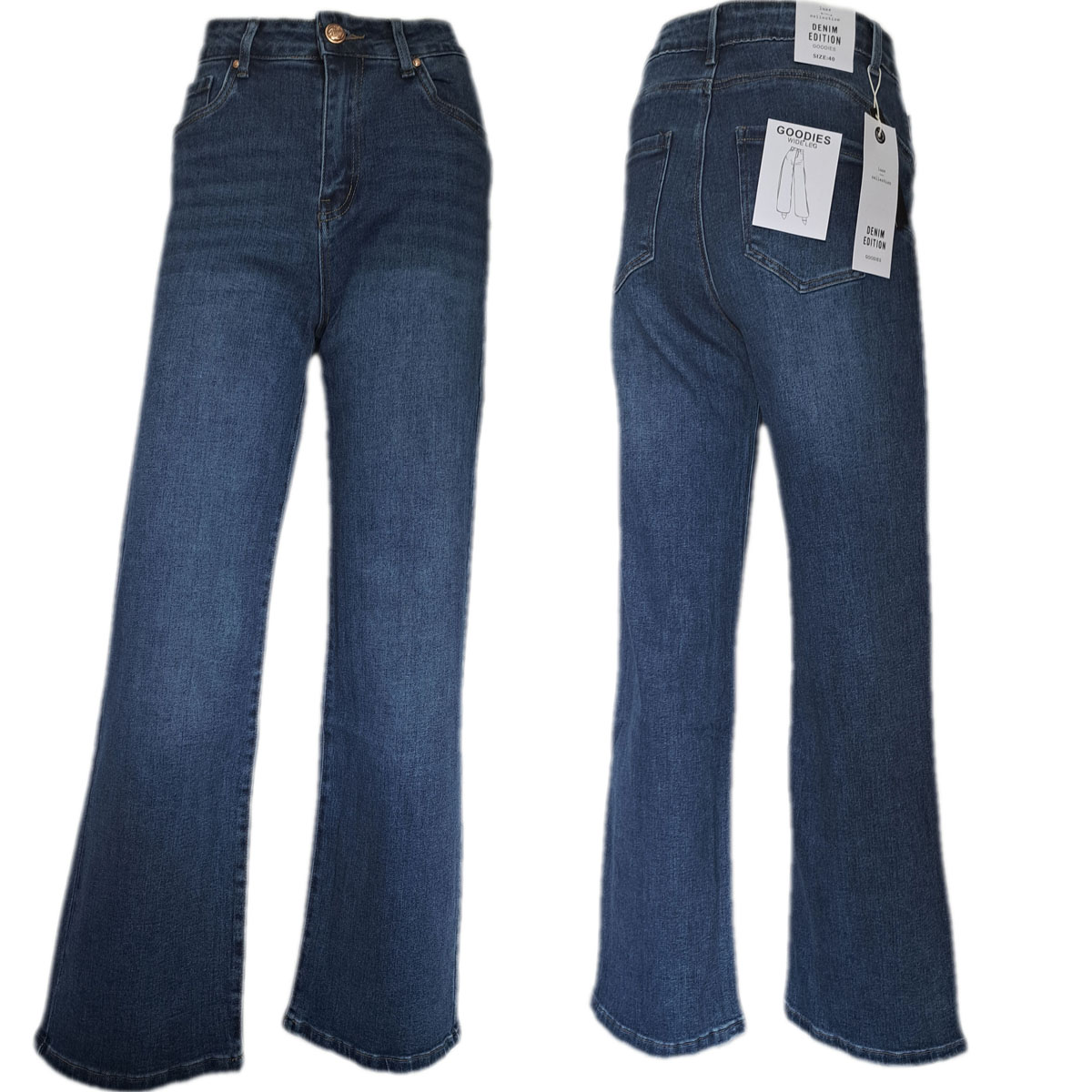 Goodies Wideleg jeans, middeldonkere wassing