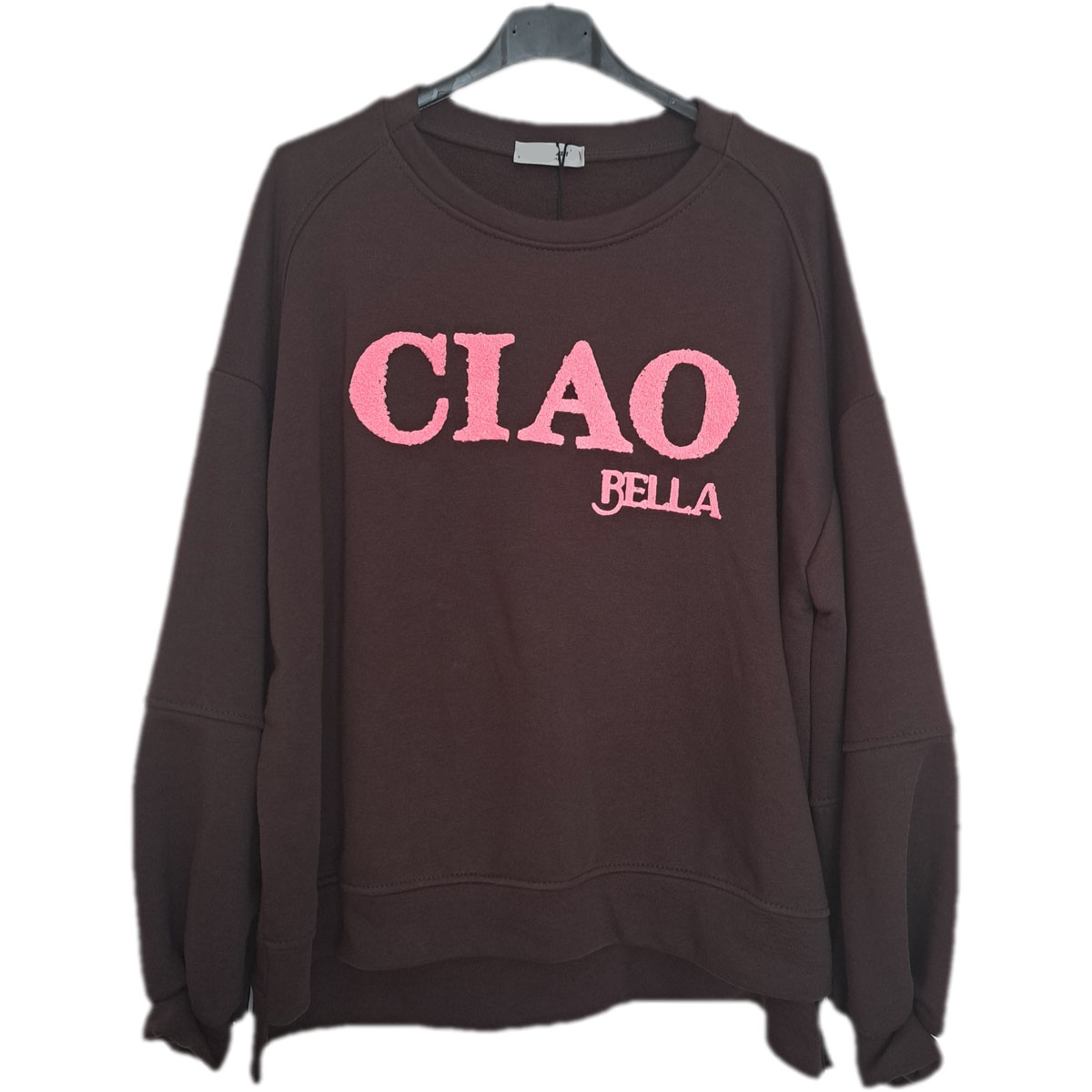 Sweater Ciao Bella donkerbruin met roze