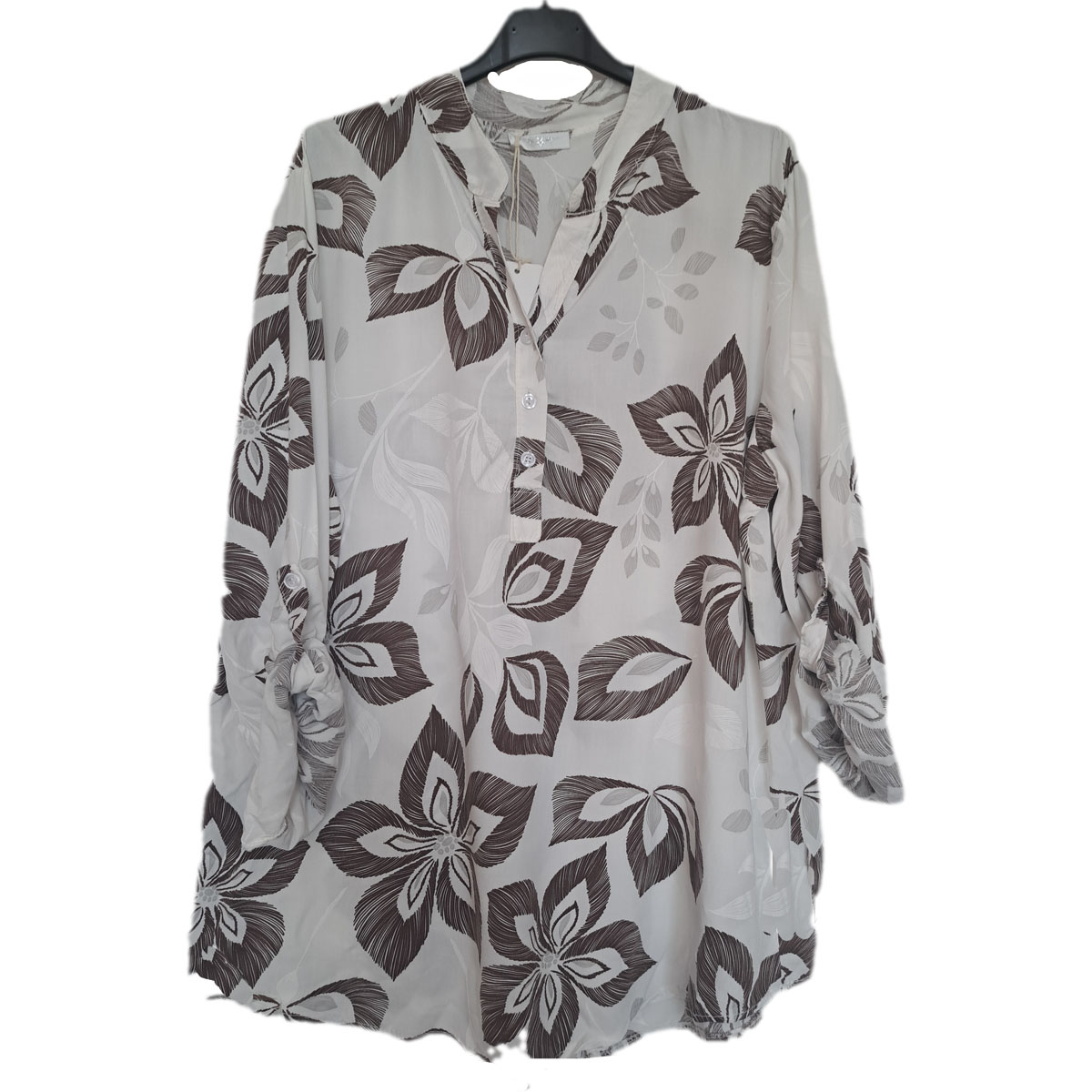 blouse met print offwhite/bruin