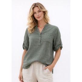 Katoenen blouse met ophaalmouw in diverse kleuren