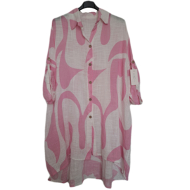 Lange blouse roze-wit