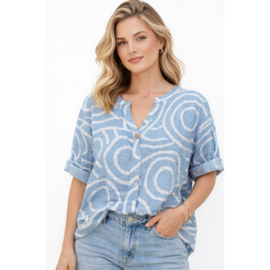 Katoenen blouse met print lichtblauw