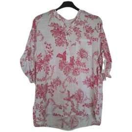 blouse met print wit-fuchsia