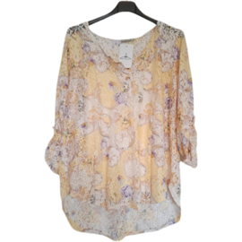 Kanten blouse met los hemdje, geel