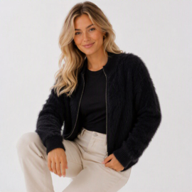 Fluffy vest met rits zwart