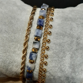 Armband Blauw Gevlekte Jaspis 17cm + verlengketting
