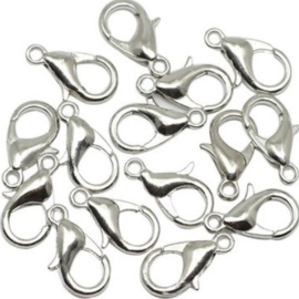 Karabijnsluiting Rhodium Plated  - 12x7mm - 10 stuks