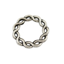 Metalen Tussenzetsel Ring, Rond 2 zijdig bewerkt - 15mm Antiek Zilver - 5 stuks