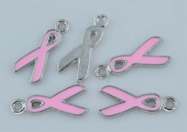 Bedel Hanger – strikje 'pink ribbon' met licht roze epoxy  20x9mm