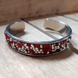 Armband Cuff Diamond Glitter - Rood / Zilver Strass