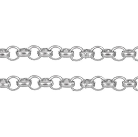 Lange Zilverkleurige Metalen Halsketting - Rolo Jasseron - 6mm
