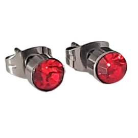 Stainless steel oorsteker met zirkonia - 5mm - rood