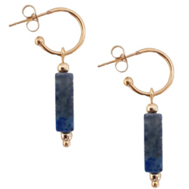 RVS Oorringen Goudkleur van 12mm met lapis lazuli hangertjes