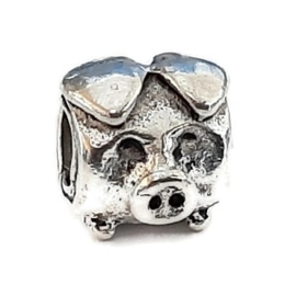 Metalen kraal met groot gat - varkentje - 10x9x8mm - gat 4.8mm