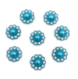 Hars Cabochon - Bloem met parel en strass rand - 13.5x6mm - div kleuren - 2 stuks