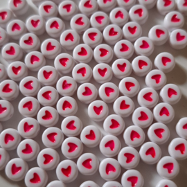 Letterkralen wit met roze hartjes - mix - 7x4mm - 20 stuks