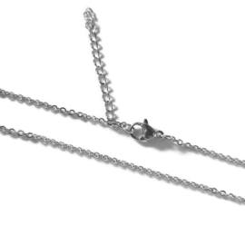 Stainless Steel Ketting met Platte Ovale Schakel - Zilverkleur met verlengketting