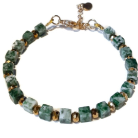 Armband Groen Gevlekte Jaspis 17cm + verlengketting