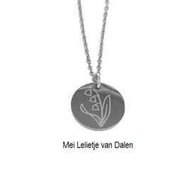 Stainless Steel Halsketting met Geboortebloem Hanger - Zilverkleur