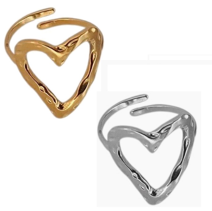 Stainless Steel Ring Open Hart - verstelbaar