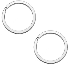 Platte Metalen Sleutelhangerring / Splitring - Rhodiumkleur  - 25 of 30mm