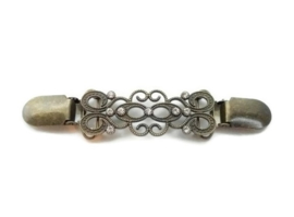 Vest Sluiting met Bretelclip met strass steentjes  - Antiek Brons - 13.4cm