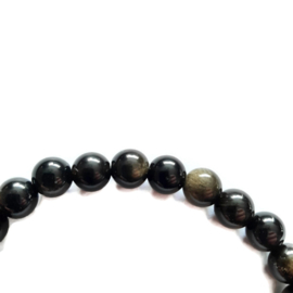 Herenarmband - mat Zwarte Agaat Kralen en Goud-Obsediaan -  21,5cm