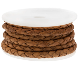 DQ Rond Gevlochten Vintage Leer - ca 4mm dik – Naturel - 20cm