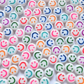 Acryl Smileys Kralen - multicolor of wit - 7x3.5mm - 25 stuks