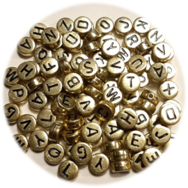 Letterkralen A - Z - Goudkleur met zwarte letters - kunststof -  4x7mm - 100 stuks
