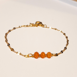 Stainless Steel Armband Goud met Oranje Facetkraaltjes