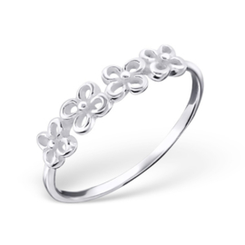 Zilveren Kinderring met 4 bloemen - 925 sterling zilver - maat 14