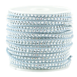 Imitatie suede leer 3mm met strass zilver - Dusk Blue - 50cm