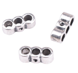 Verdeler met 3 gaatjes van ca 3mm - Oud Zilverkleur - afm. ca. 14 x 6mm