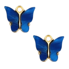 Bedel Vlinder Blauw / Goud 15x13mm