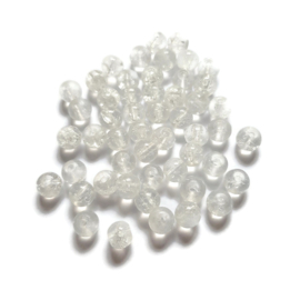 Glaskraal Crackle rond - 6mm - Blank Kristal - 15 stuks