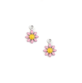 RVS Zilverkleur Emaille Hangers Bloem - 10x7mm