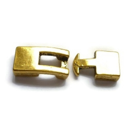 Inhaaksluiting voor leer oudgoudkleur afm. ca.33x12mm - gat 10x3mm