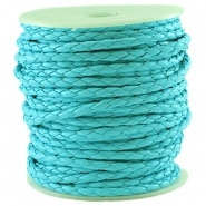 Rond gevlochten Imitatie Leer -  4mm - Aqua Blauw - 1 meter