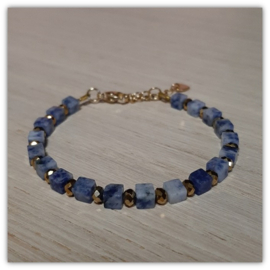 Armband Blauw Gevlekte Jaspis 17cm + verlengketting