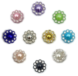 Hars Cabochon - Bloem met parel en strass rand - 13.5x6mm - div kleuren - 2 stuks