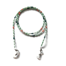 Brillenketting - Groene en Zalmroze Rijstkraaltjes - 70cm